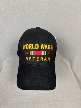 World War II Veteran Served 1941-1945 Embroidered Black Adjustable Hat OS NWT's